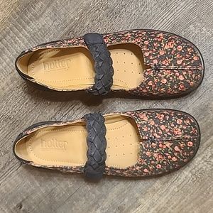 Hotter Shake Leather Comfort Mary Jane Floral Slip On Shoes